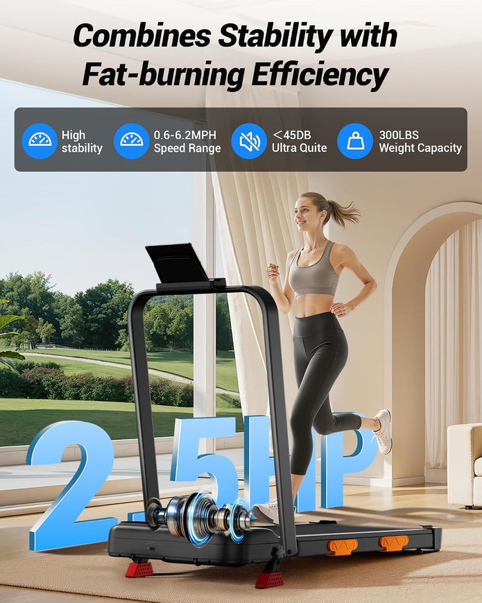 Walking Pad with 15% Incline 2.5HP Foldable Treadmill for Home and Office Under Desk 300LBS Weight Capacity Treadmill with LED Display & Remote Control