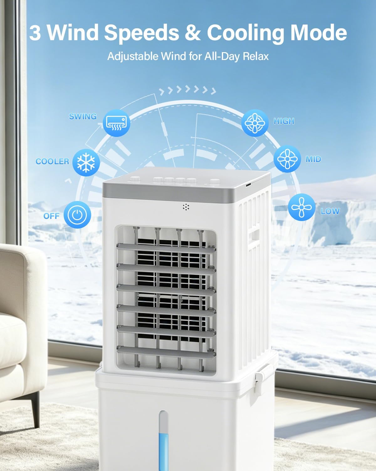 NEW/ OPEN BOX Mobile Evaporative Cooling Unit with 12L Water Tank, Quiet 35dB Air Cooler, 120° Auto Swing 3-Speed 70W Energy Saving Fan