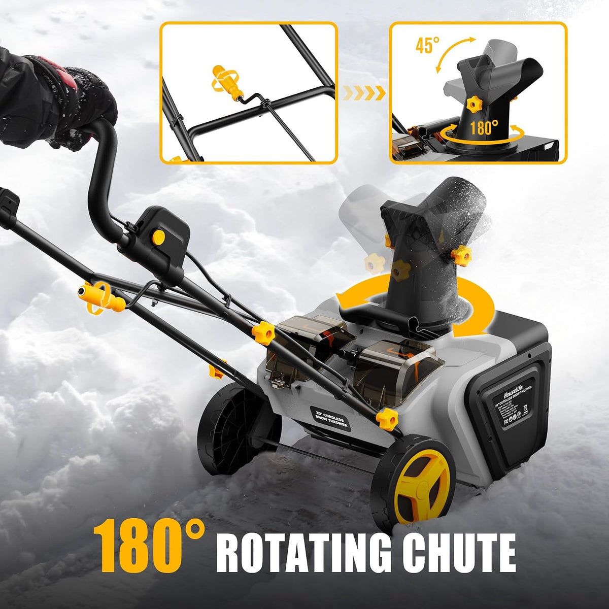 Cordless Snow Blower Compatible with DeWalt 20V Battery(Tool Only), 20'' Brushless Electric Snow Thrower with Rotating Chute