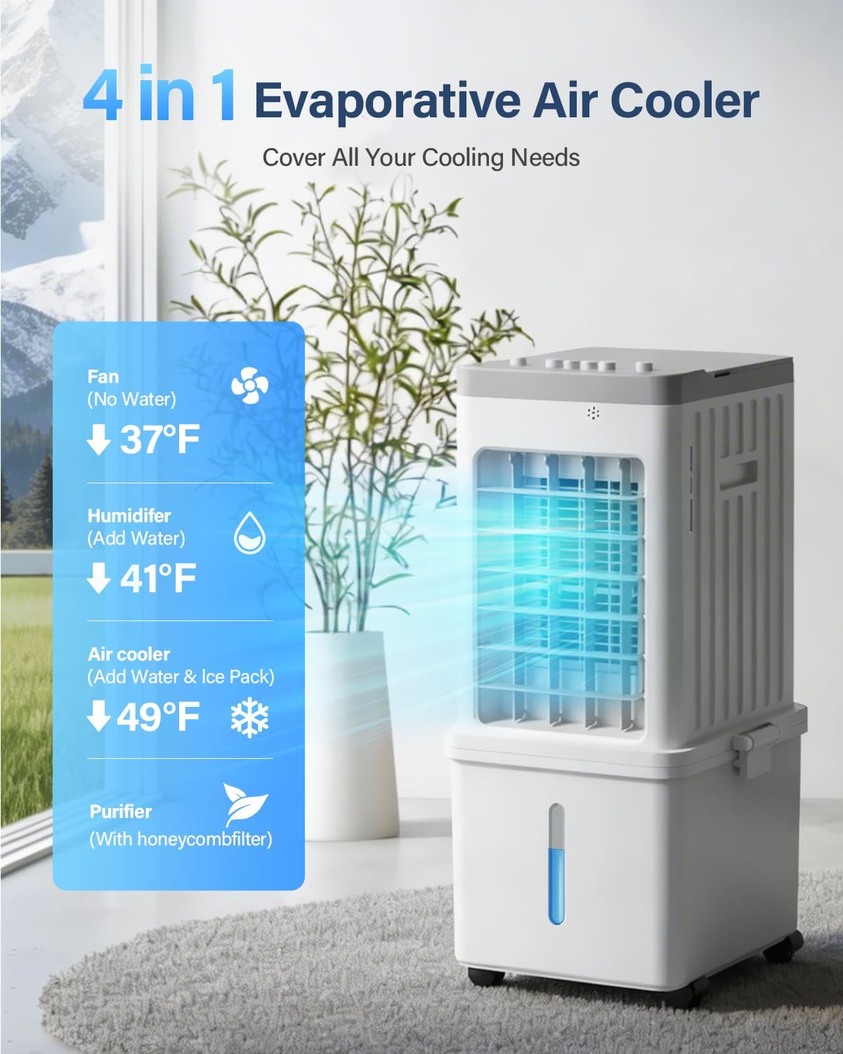 NEW/ OPEN BOX Mobile Evaporative Cooling Unit with 12L Water Tank, Quiet 35dB Air Cooler, 120° Auto Swing 3-Speed 70W Energy Saving Fan