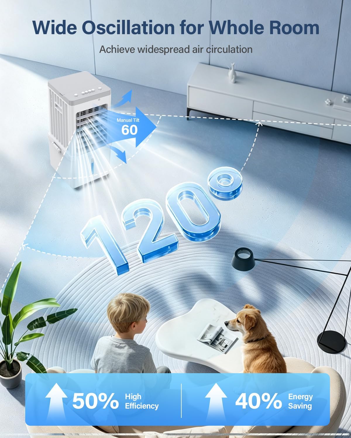 NEW/ OPEN BOX Mobile Evaporative Cooling Unit with 12L Water Tank, Quiet 35dB Air Cooler, 120° Auto Swing 3-Speed 70W Energy Saving Fan