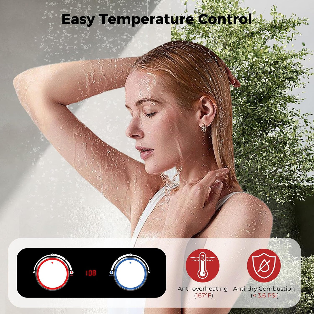 Camplux 10L Outdoor Portable Gas Water Heater, Tankless Propane Water Heater with Overheating Protection, Instant Propane Hot Water Heater for RV, Camping, Cabins, Barns, White