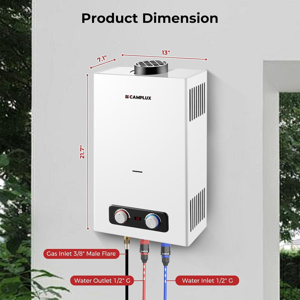 Camplux 10L Outdoor Portable Gas Water Heater, Tankless Propane Water Heater with Overheating Protection, Instant Propane Hot Water Heater for RV, Camping, Cabins, Barns, White