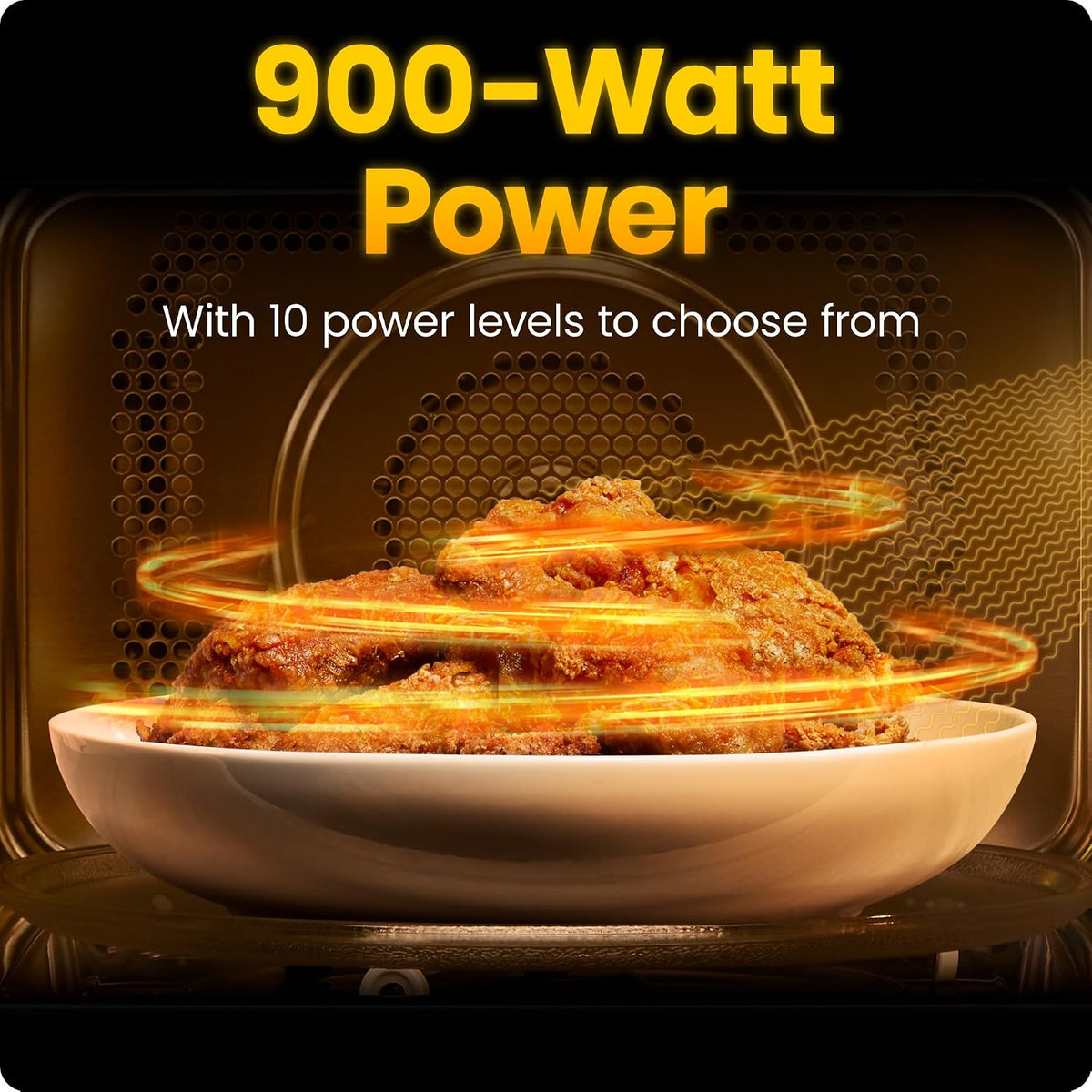 Chefman Countertop Microwave Oven 0.9 Cu. Ft., 900 Watts with 10 Power Levels, 6 Cooking Presets with One-Touch Express Cook, Eco Mode, Child Safety Lock, & Mute Button - Black