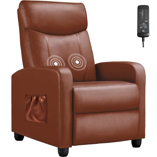 Comhoma Push Back Faux Leather Massage Recliner with Footrest, Brown