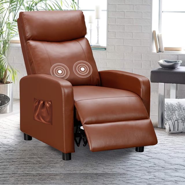 Comhoma Push Back Faux Leather Massage Recliner with Footrest, Brown
