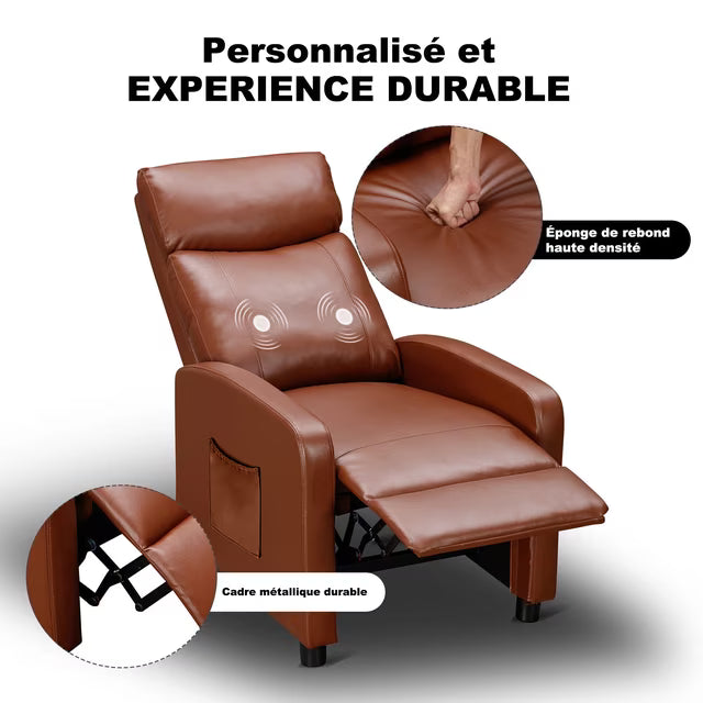 Comhoma Push Back Faux Leather Massage Recliner with Footrest, Brown