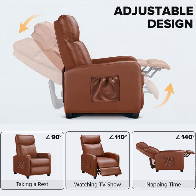 Comhoma Push Back Faux Leather Massage Recliner with Footrest, Brown