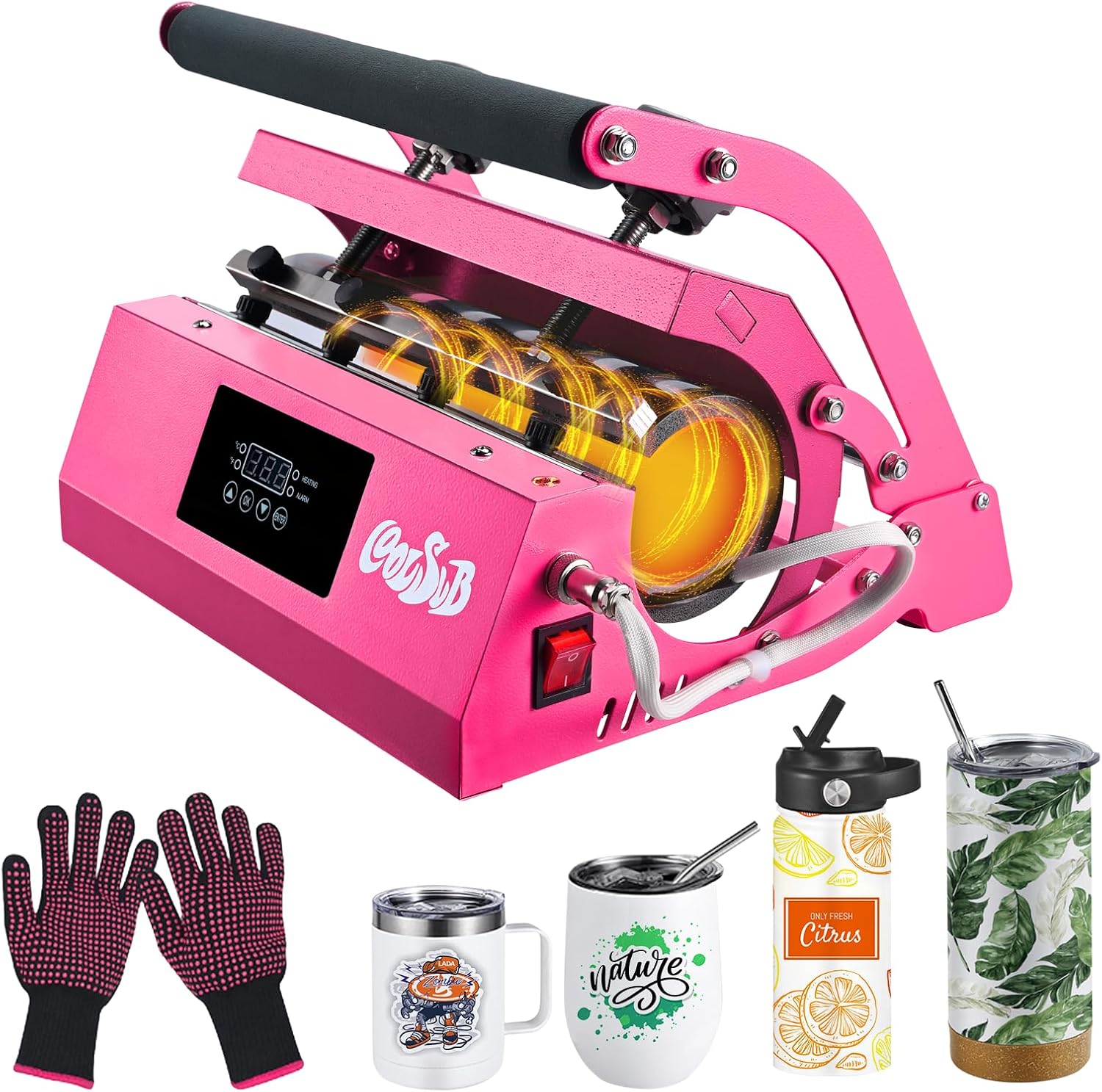 Tumbler Heat Press Machine, Mug Press Machine for 30oz 20oz, Sublimation Blank Skinny Tumbler Glass Jar Can 11-16oz Mugs, Heat Transfer Print for Sublimation Tumblers, Cups, Mugs Hot Pink