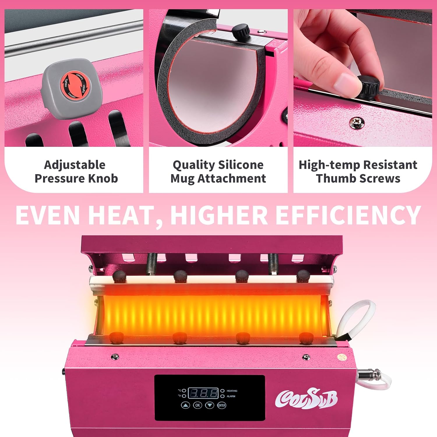 Tumbler Heat Press Machine, Mug Press Machine for 30oz 20oz, Sublimation Blank Skinny Tumbler Glass Jar Can 11-16oz Mugs, Heat Transfer Print for Sublimation Tumblers, Cups, Mugs Hot Pink