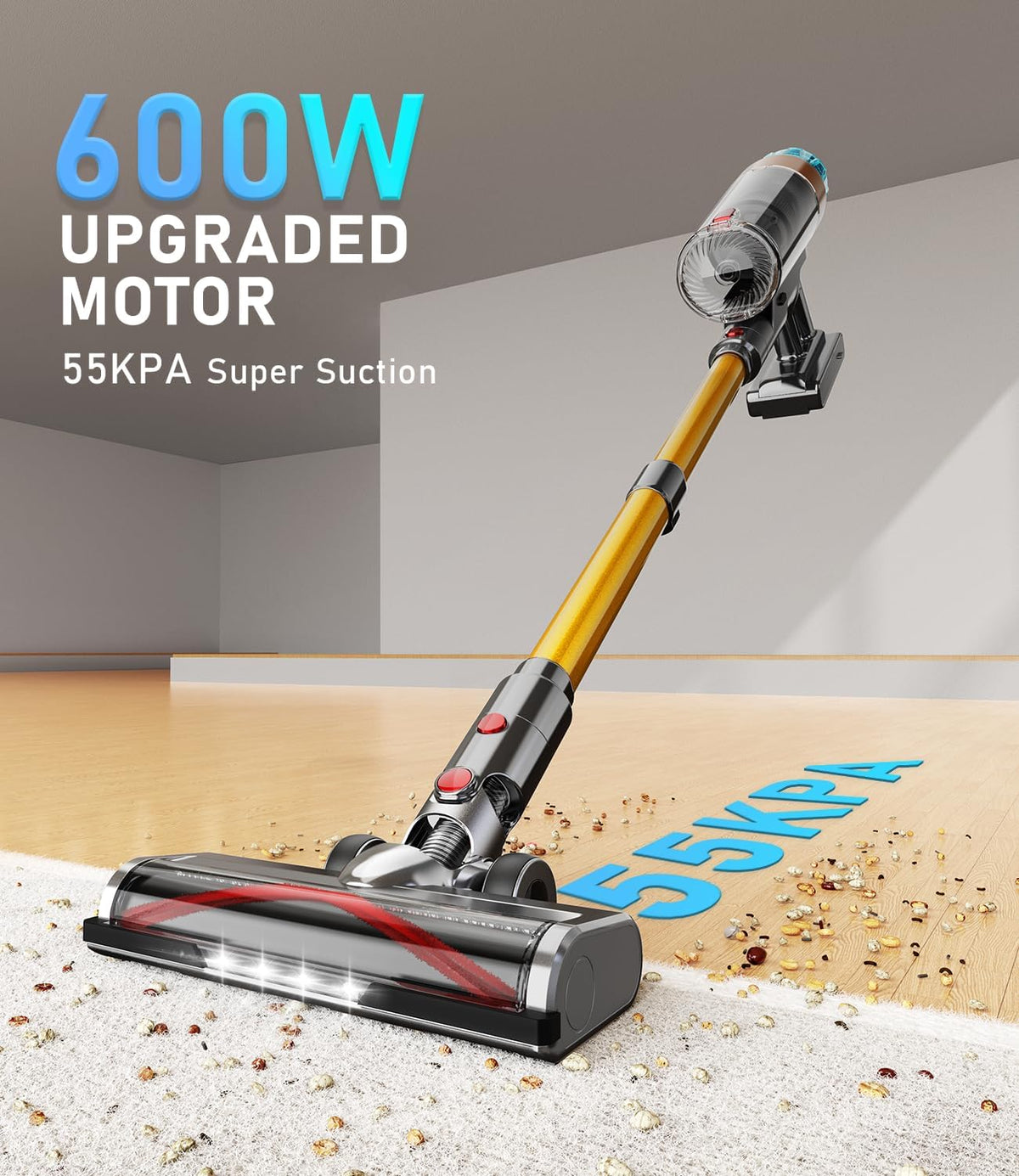 Cordless Vacuum Cleaner 600W 55Kpa Stick Vacuum,Up to 55Mins, Vacuum Cleaners