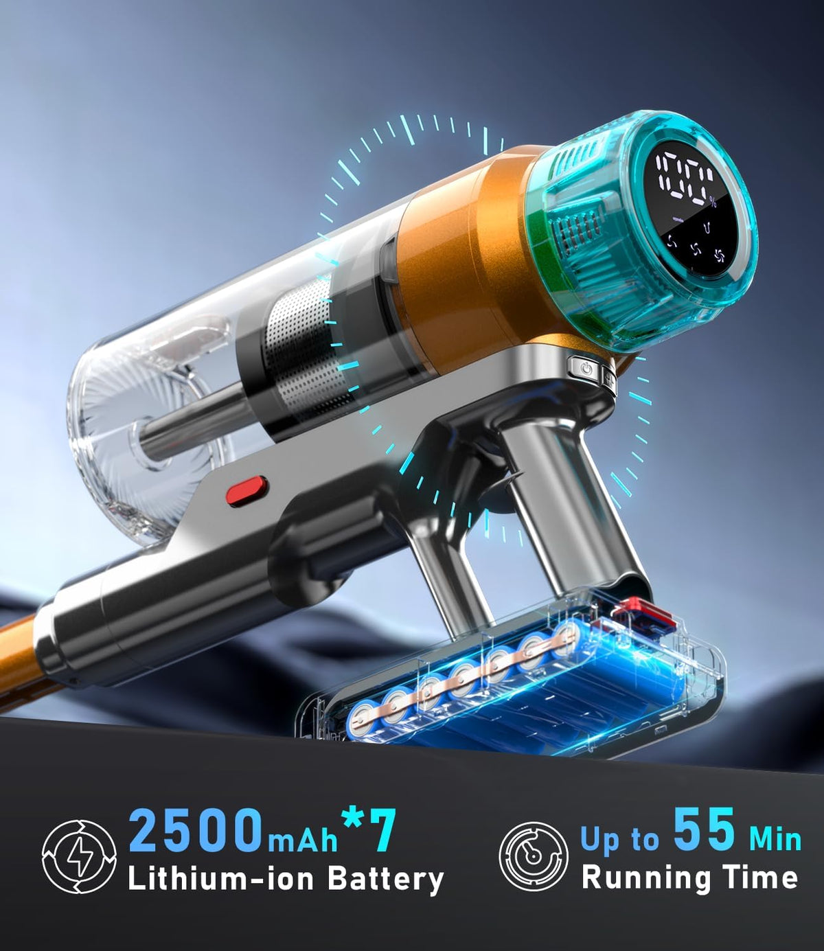 Cordless Vacuum Cleaner 600W 55Kpa Stick Vacuum,Up to 55Mins, Vacuum Cleaners