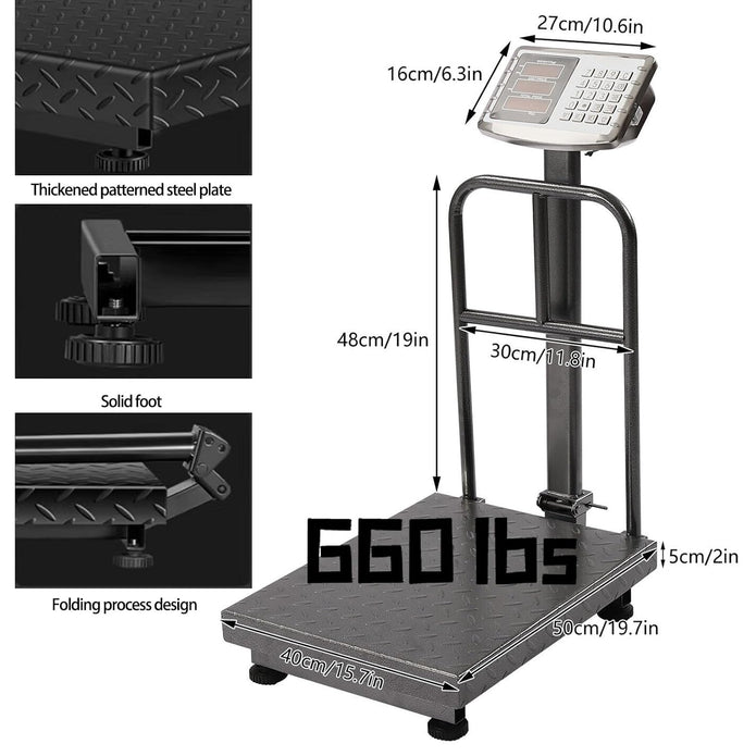 660 lb Floor Digital Scale with Removable Guardrail Industrial Platform Scale with Accurate LB/KG