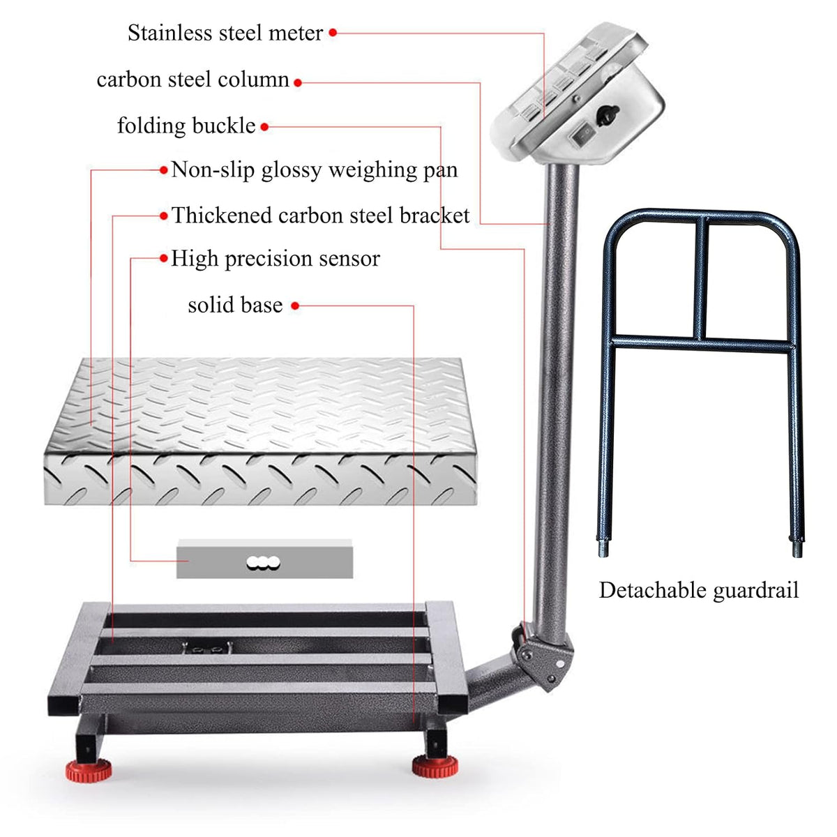 660 lb Floor Digital Scale with Removable Guardrail Industrial Platform Scale with Accurate LB/KG