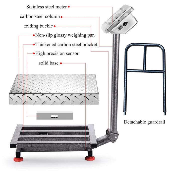 660 lb Floor Digital Scale with Removable Guardrail Industrial Platform Scale with Accurate LB/KG