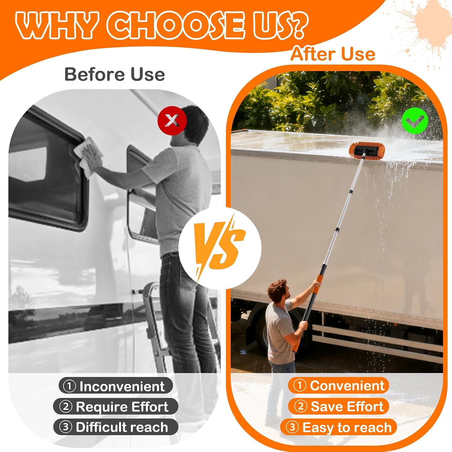 12FT Car Wash Brush with Long Handle, Car Cleaning Kit with Soft Bristle Wash Brush, Microfiber Cleaning Mop, Window Squeegee, Mitt, Wheel Brush, Bucket, Drying Towel for RV, Truck, Boat