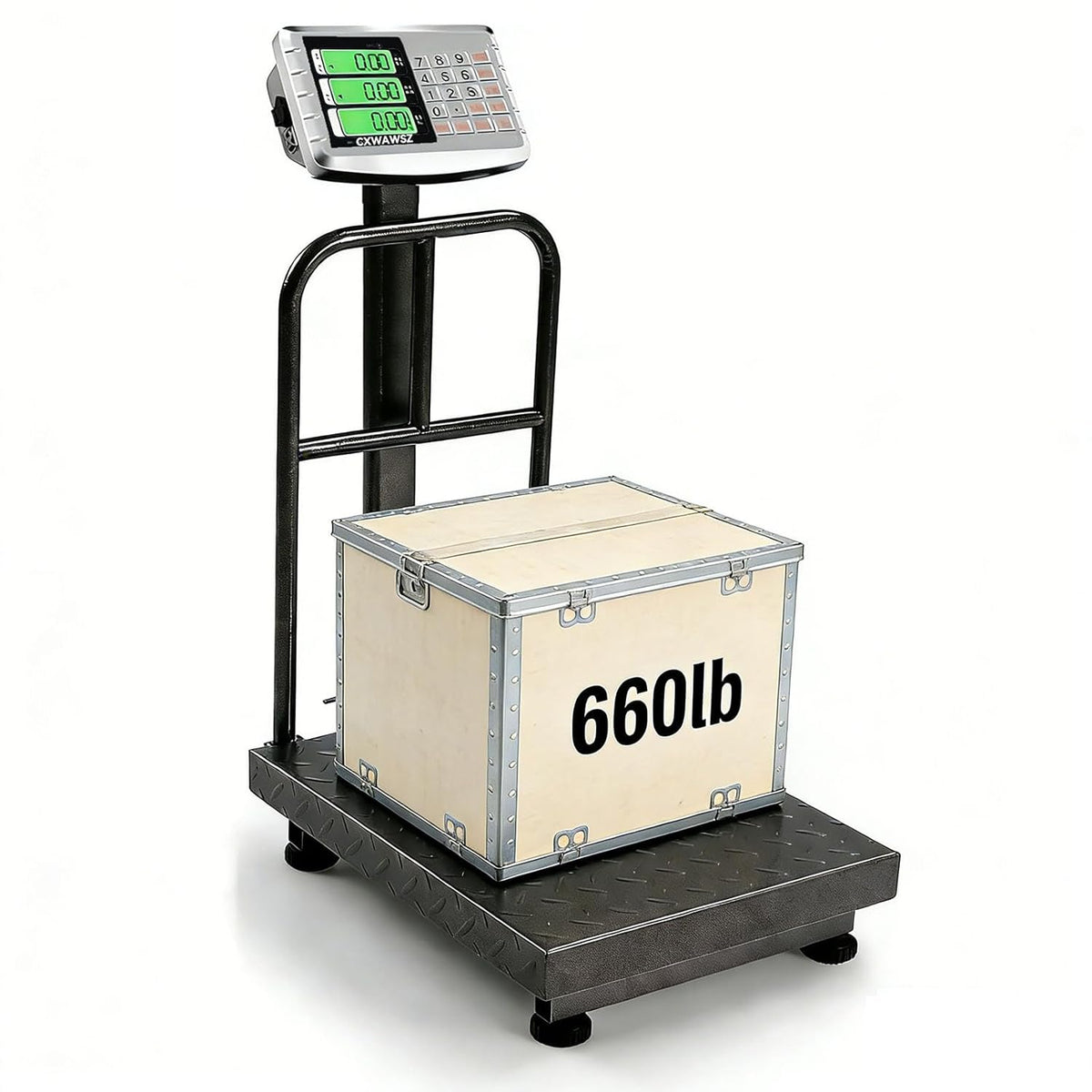 660 lb Floor Digital Scale with Removable Guardrail Industrial Platform Scale with Accurate LB/KG