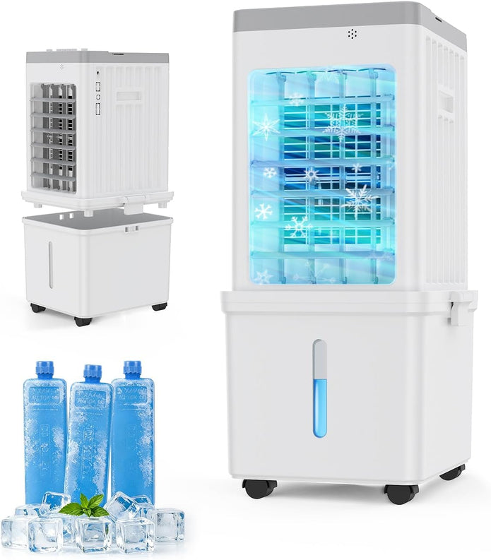 NEW/ OPEN BOX Mobile Evaporative Cooling Unit with 12L Water Tank, Quiet 35dB Air Cooler, 120° Auto Swing 3-Speed 70W Energy Saving Fan
