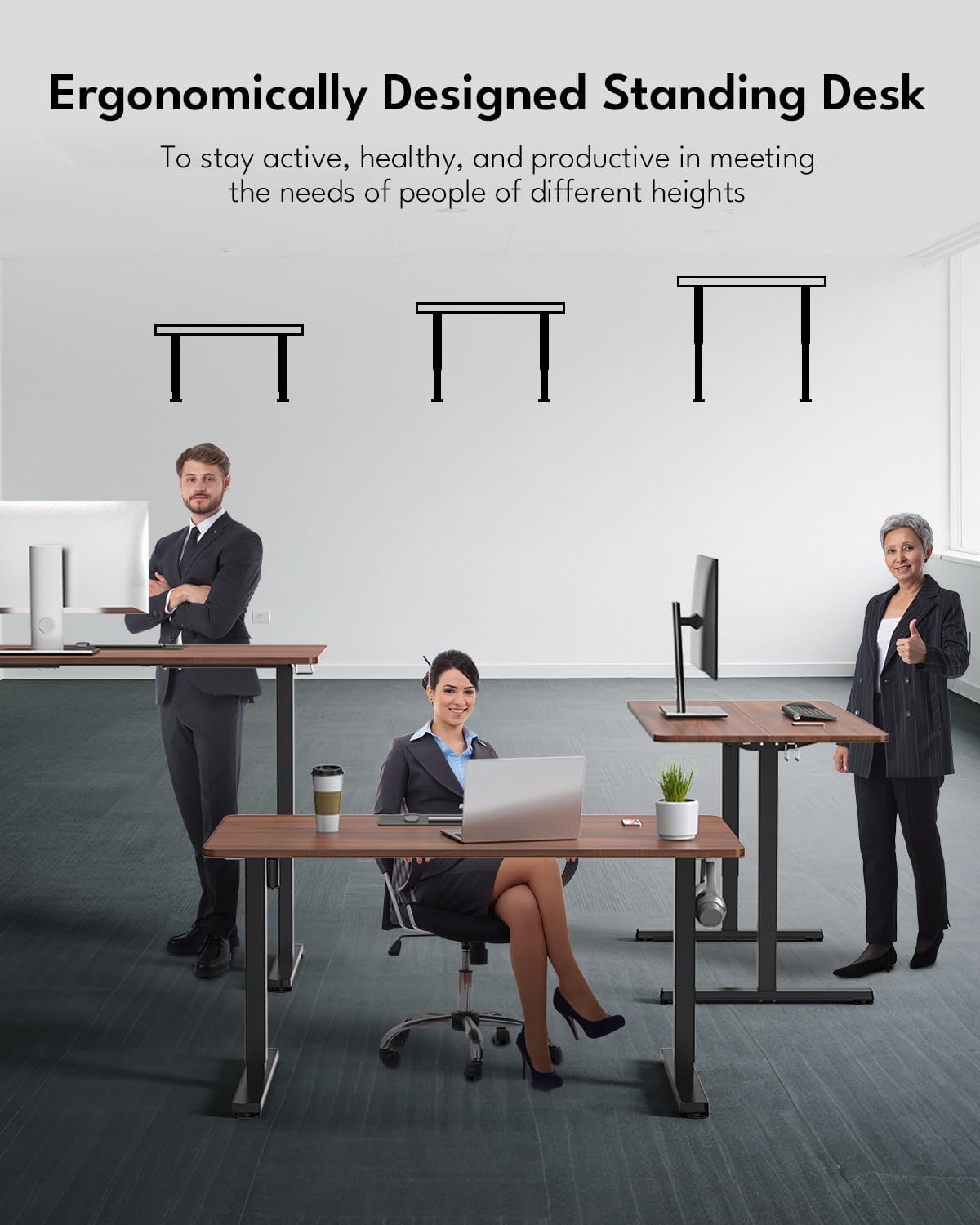 USED/LIKE NEW / Standing Desk, Height Adjustable Electric Stand up Desk, 48 x 24 Inches Sit Stand Home Office Desk with Splice Board, Walnut Top & Black Frame