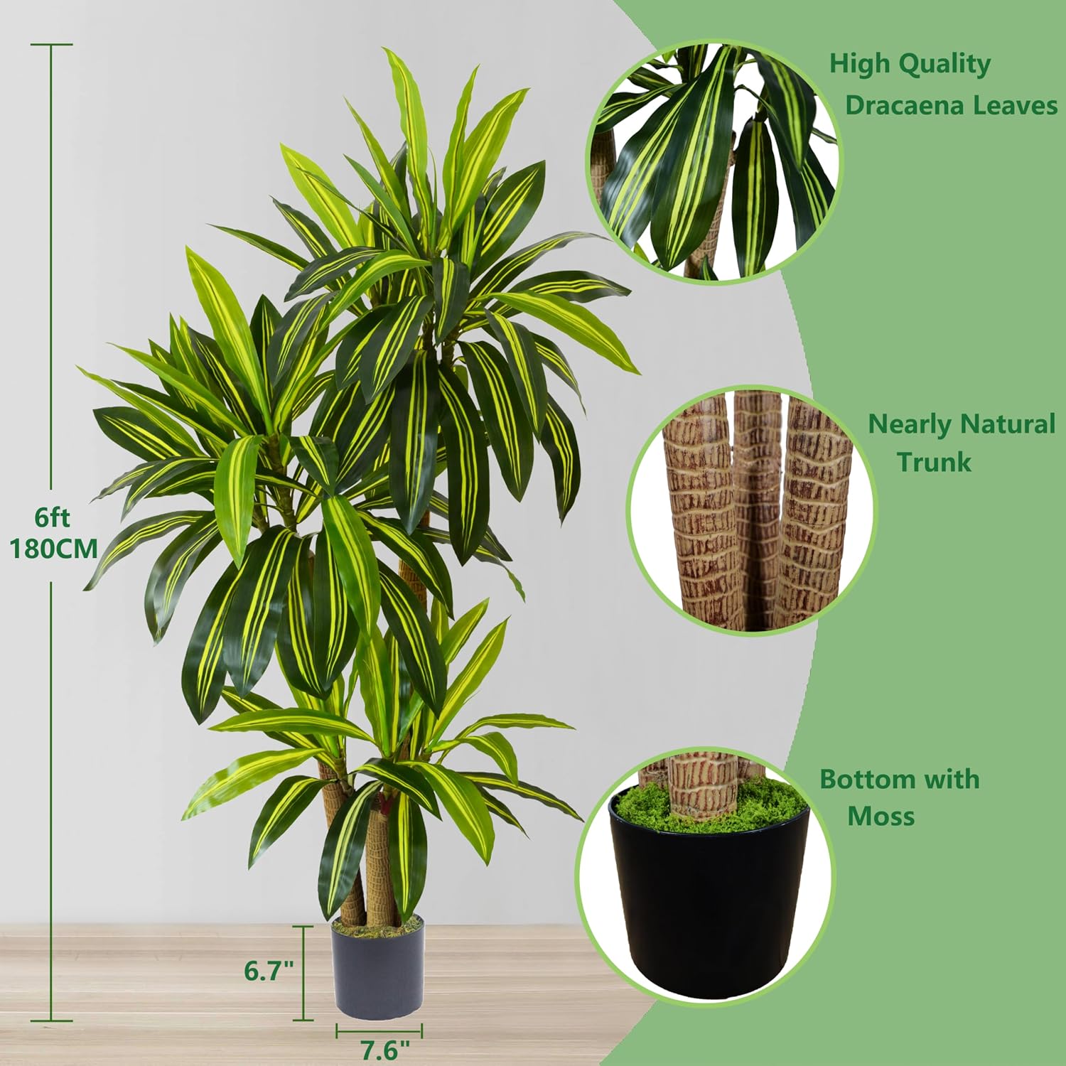 Warmplants Artificial Dracaena Tree 6ft Tall Fake Plant with Woven Basket