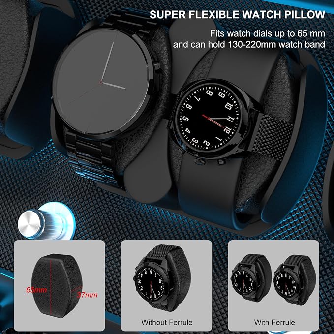 DUKWIN Watch Winder for 4/6/8/12 Automatic Watches, Lockable Automatic Winders with Extra 4/6 Watch Spaces, 4 Rotation Modes, Flexible Pillows, Quiet Motor and Blue Backlight
