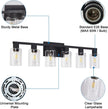 Black Bathroom Light Fixtures, 6-Light Bathroom Lighting Fixtures Over Mirror with Clear Glass Shade, 34in Farmhouse Vanity Lights, 6 Bulb Count Large Vanity Light Fixture for Bath, Mirror,Wall Sconce