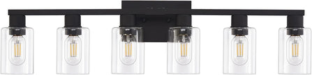 Black Bathroom Light Fixtures, 6-Light Bathroom Lighting Fixtures Over Mirror with Clear Glass Shade, 34in Farmhouse Vanity Lights, 6 Bulb Count Large Vanity Light Fixture for Bath, Mirror,Wall Sconce