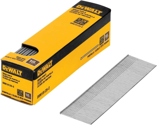 DEWALT BRAD NAILS, 1¼ IN L, VINYL COATED, FLAT, SMOOTH, 1¼ IN OVERALL L, STEEL, 2,500 PK Model # DBN18125-2