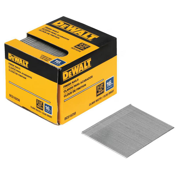 DEWALT 16-Gauge 2-1/2-inch Plastic Collated Straight Finish Nails (2500 per Box) Model # DCS16250