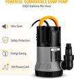 DEKOPRO Submersible Water Pump 1HP 3302GPH 750W Utility Pump Portable Electric Water Transfer Pump for Swimming Pool Tub Garden Pond with 16-Foot Cord