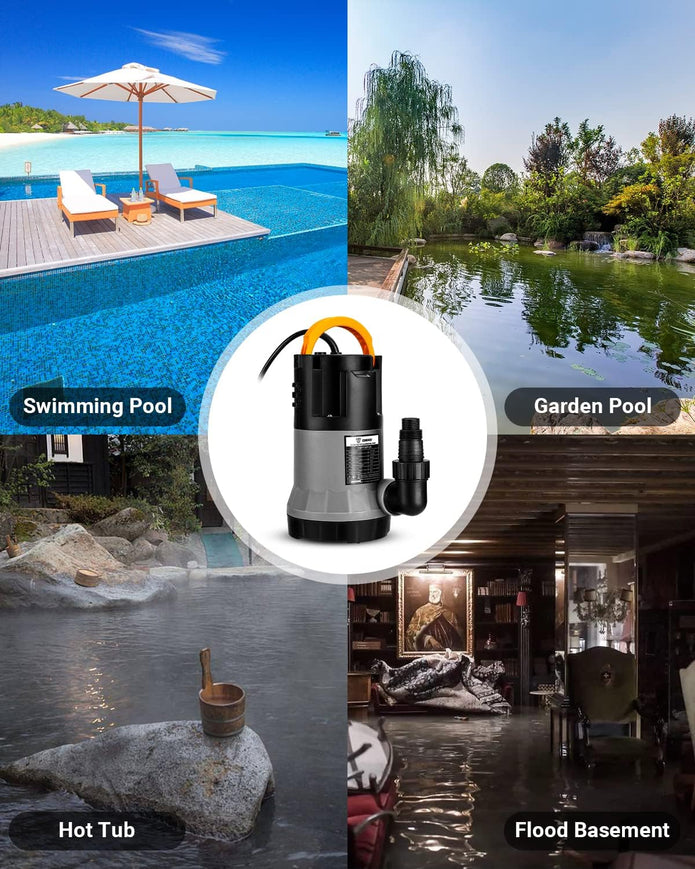 DEKOPRO Submersible Water Pump 1HP 3302GPH 750W Utility Pump Portable Electric Water Transfer Pump for Swimming Pool Tub Garden Pond with 16-Foot Cord