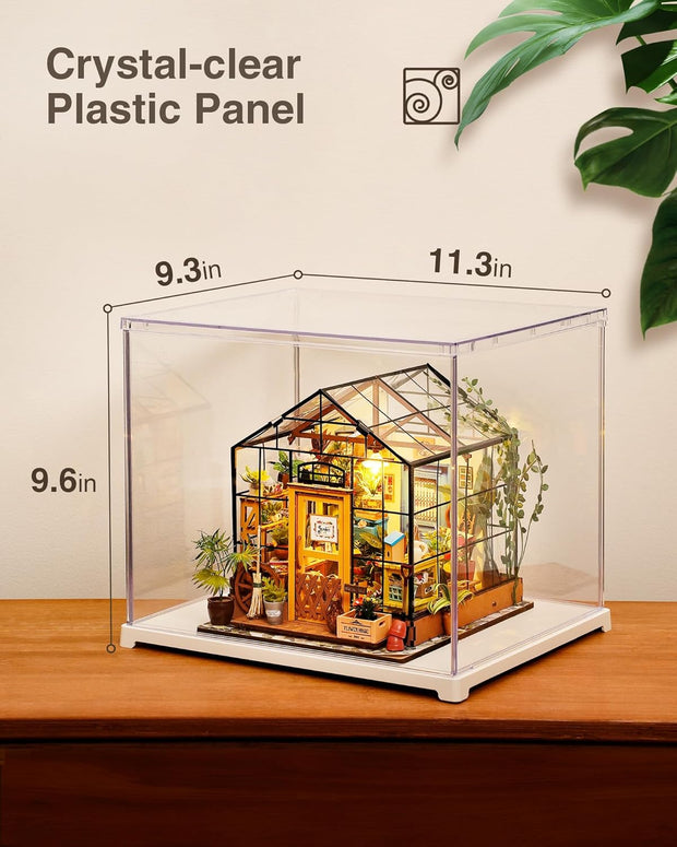 Rolife Dust Cover-Display Case for Collectibles and Shoes Storage, Clear Storage Bins with Doors for 3D Puzzles, DIY Miniature House Kits, Book Nook Kits, Blind Box Action Figures (11.3''x9.6''x9.3'') DF03L