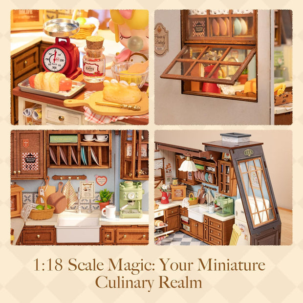 Rolife DIY Miniature House Baking Kitchen Kit for Adults, Mini Wooden Dollhouse Kit, Tiny House Diorama Building Kits DG172