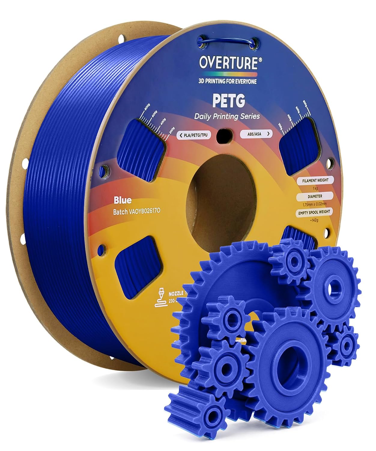 Case of 10 KG OVERTURE PETG Filament 1.75mm, High Speed 3D Printer Filament, Neatly Wound & Clog-Free, 1kg Spool (2.2lbs) Rapid PETG, Dimensional Accuracy +/- 0.02mm