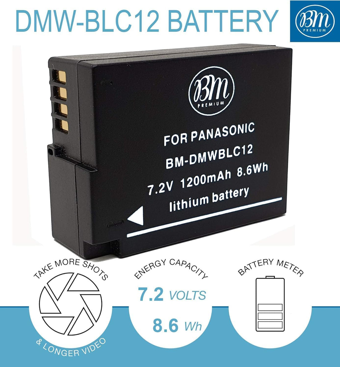 BM Premium High Capacity DMW-BLC12 Battery and Battery Charger for Panasonic Lumix DC-FZ1000 II DC-G97 DC-G95 DMC-G85 DMC-GH2 DMC-G5 DMC-G6K DMC-G7 DMC-GX8 DMC-FZ200 DMC-FZ300 FZ1000 DMC-FZ2500 Camera