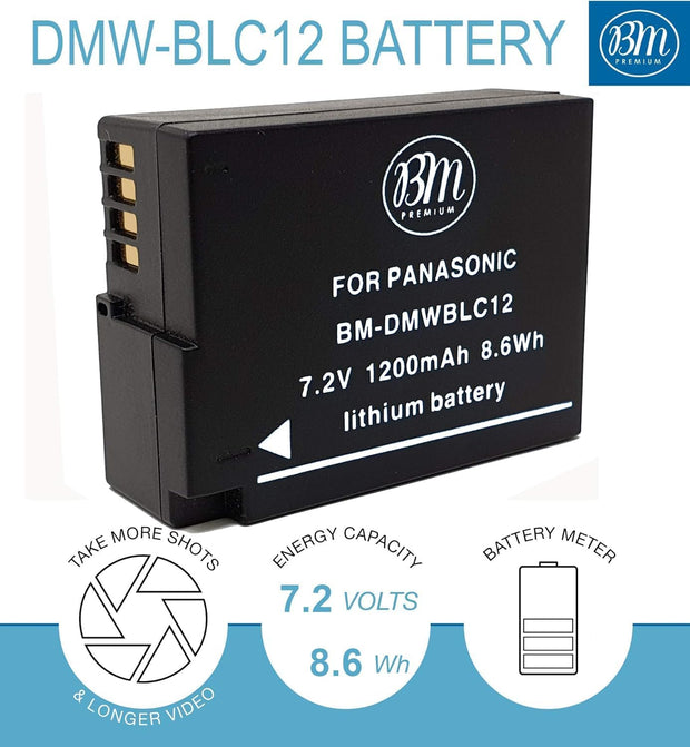BM Premium High Capacity DMW-BLC12 Battery and Battery Charger for Panasonic Lumix DC-FZ1000 II DC-G97 DC-G95 DMC-G85 DMC-GH2 DMC-G5 DMC-G6K DMC-G7 DMC-GX8 DMC-FZ200 DMC-FZ300 FZ1000 DMC-FZ2500 Camera