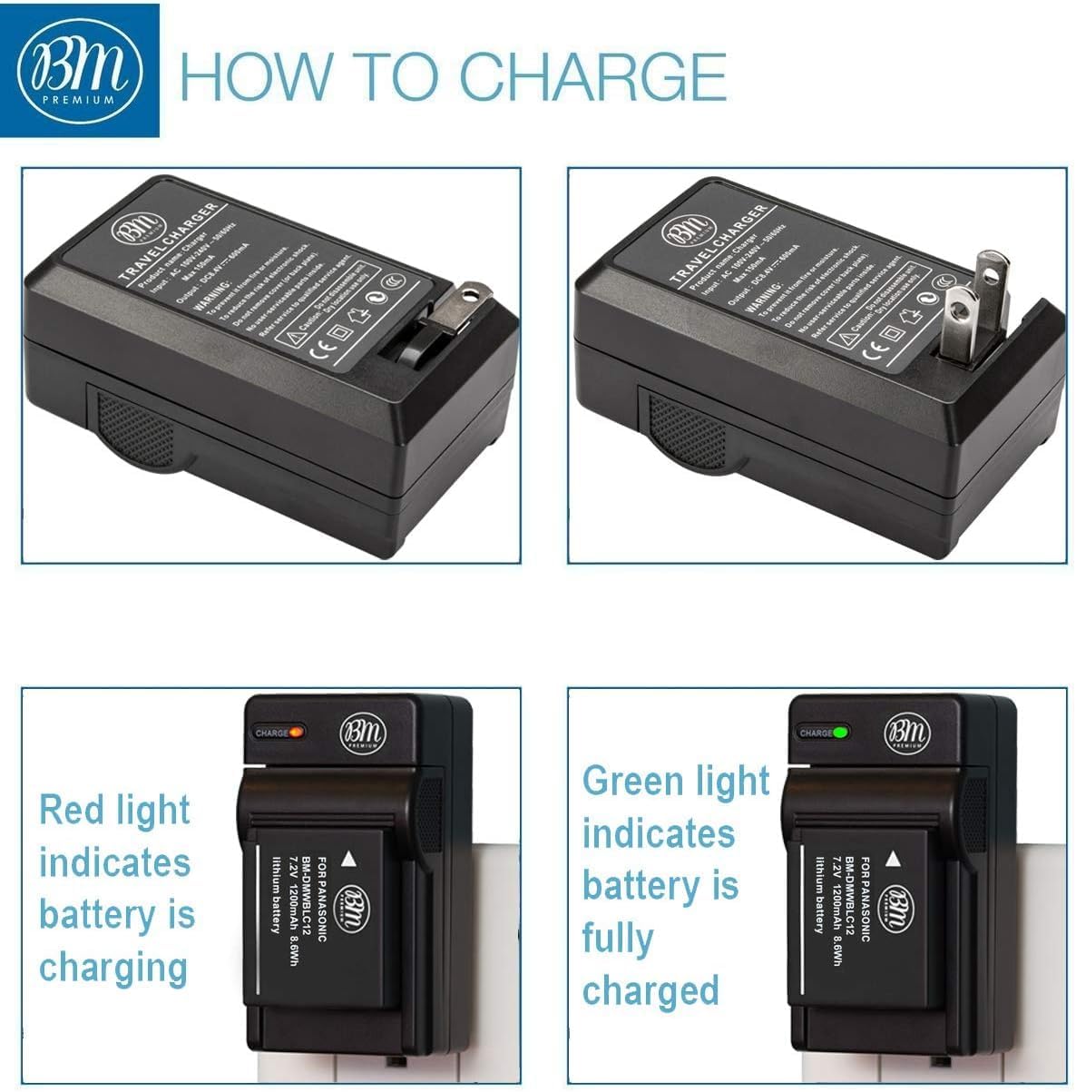 BM Premium High Capacity DMW-BLC12 Battery and Battery Charger for Panasonic Lumix DC-FZ1000 II DC-G97 DC-G95 DMC-G85 DMC-GH2 DMC-G5 DMC-G6K DMC-G7 DMC-GX8 DMC-FZ200 DMC-FZ300 FZ1000 DMC-FZ2500 Camera