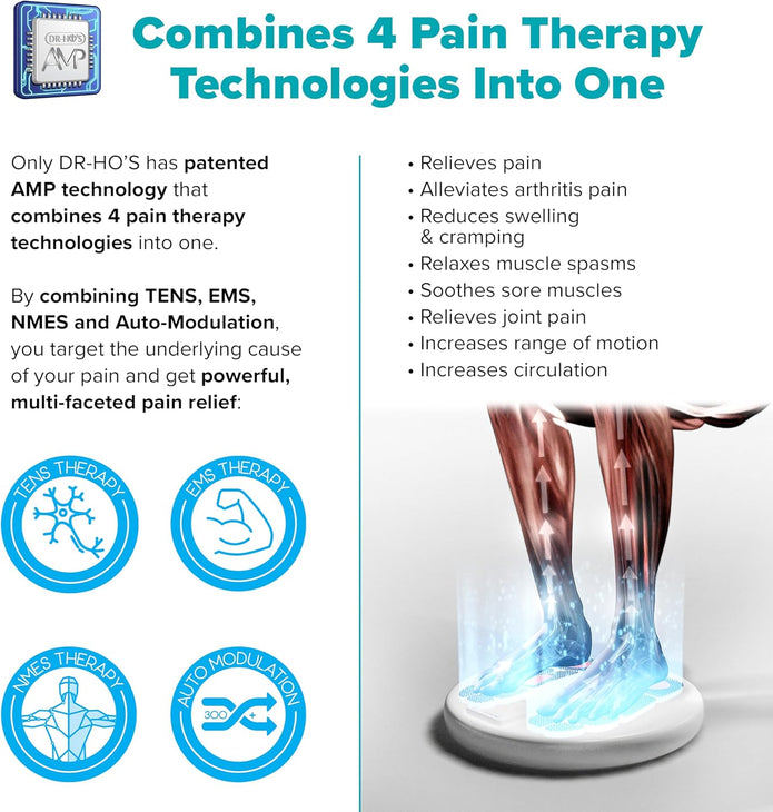 DR-HO'S Circulation Promoter Essential Package – 4-in-1 Therapy Device with TENS, EMS, NMES & AMP Technologies – Supports Circulation, Foot & Leg Comfort