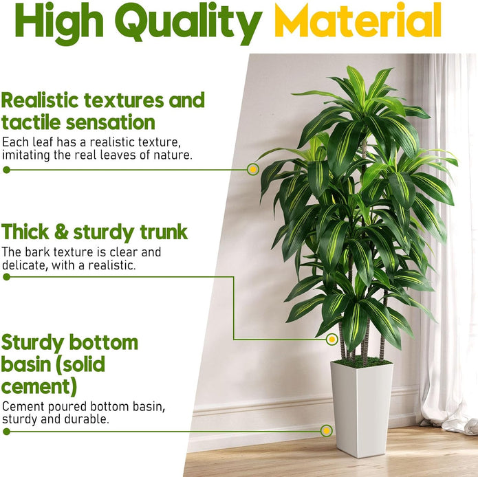 Artificial Dracaena Tree Indoor, 6FT Tall Fake Tree with White Tall Planter