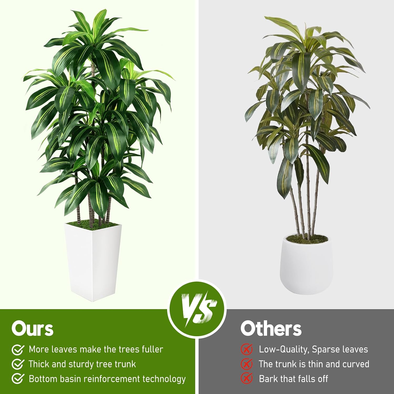 Artificial Dracaena Tree Indoor, 6FT Tall Fake Tree with White Tall Planter