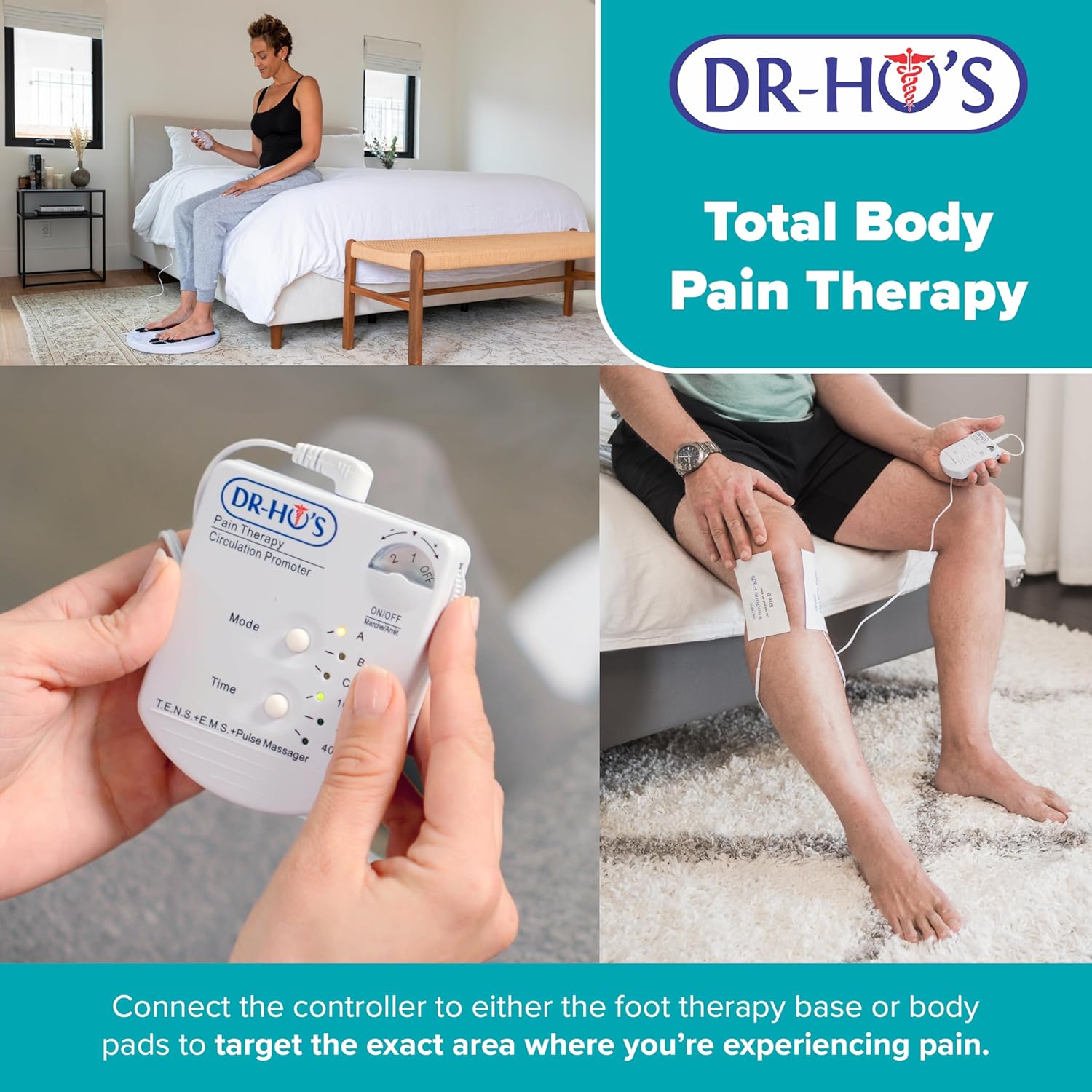 DR-HO'S Circulation Promoter Essential Package – 4-in-1 Therapy Device with TENS, EMS, NMES & AMP Technologies – Supports Circulation, Foot & Leg Comfort