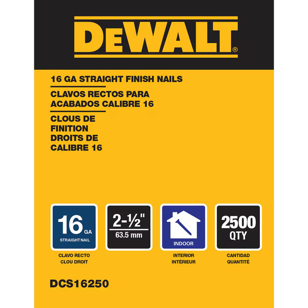 DEWALT 16-Gauge 2-1/2-inch Plastic Collated Straight Finish Nails (2500 per Box) Model # DCS16250