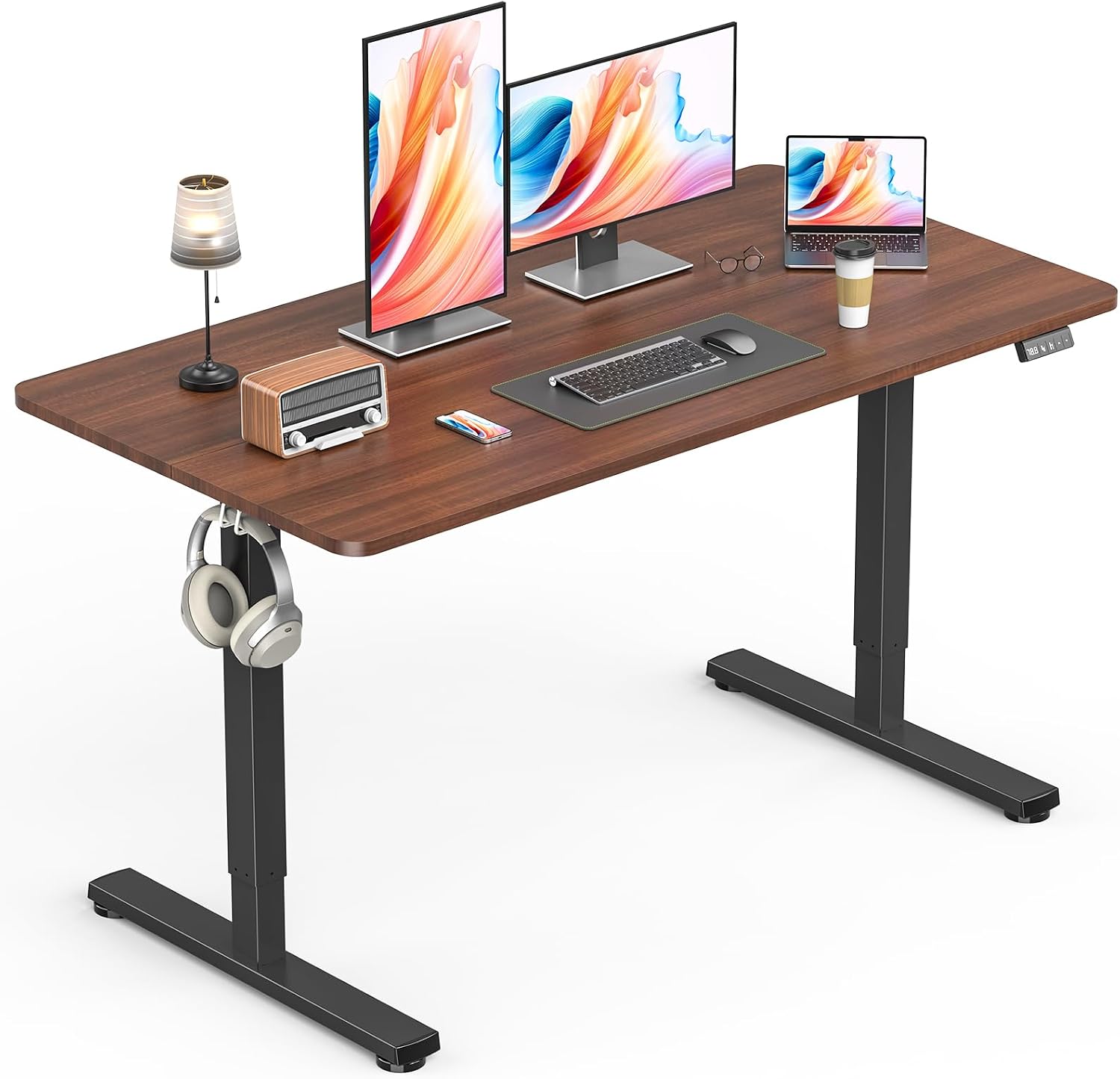 USED/LIKE NEW / Standing Desk, Height Adjustable Electric Stand up Desk, 48 x 24 Inches Sit Stand Home Office Desk with Splice Board, Walnut Top & Black Frame