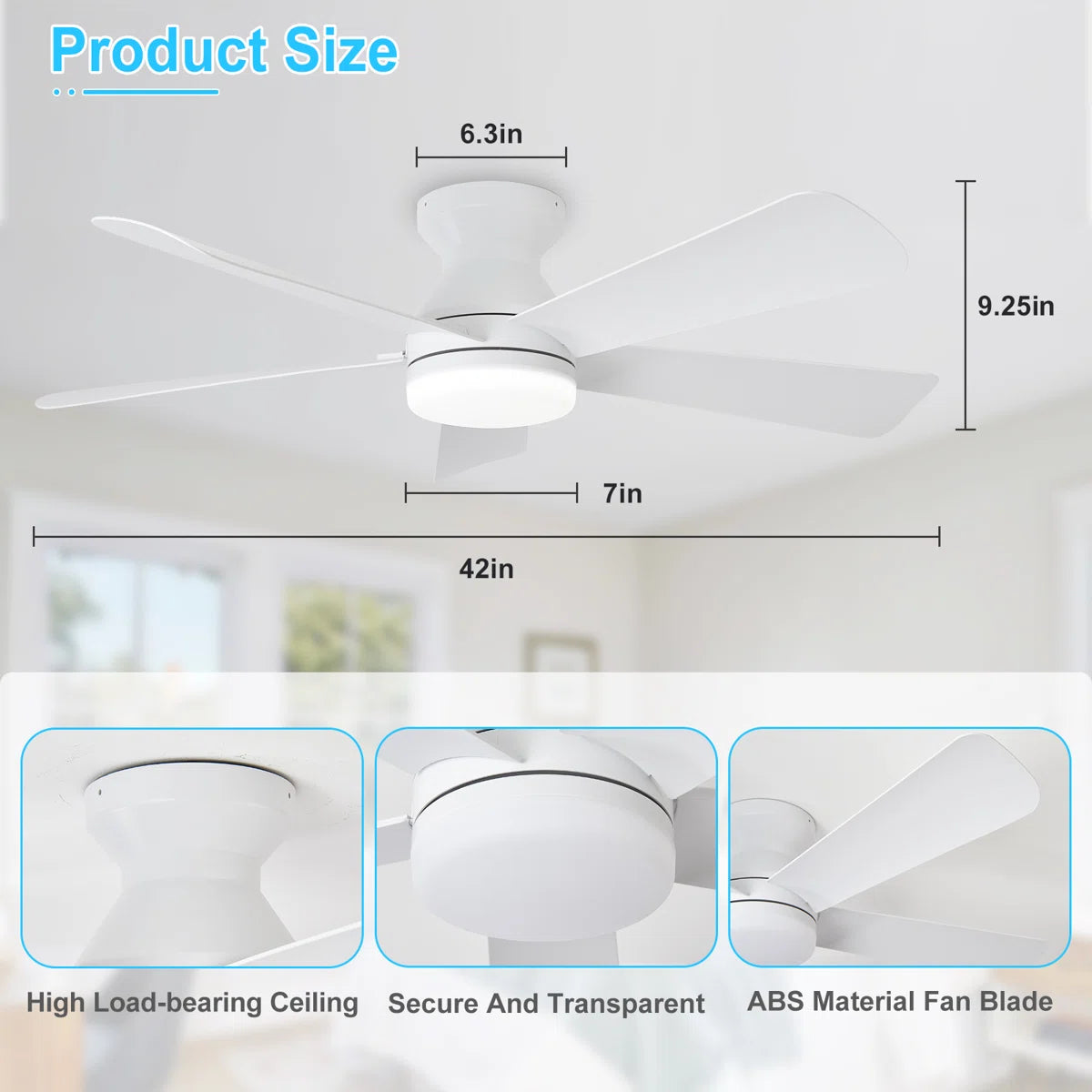 NEW/OPEN BOX 42 '' Low Profile Flush Mount  5-Blade, 6 Speeds Ceiling Fan with Lights/White