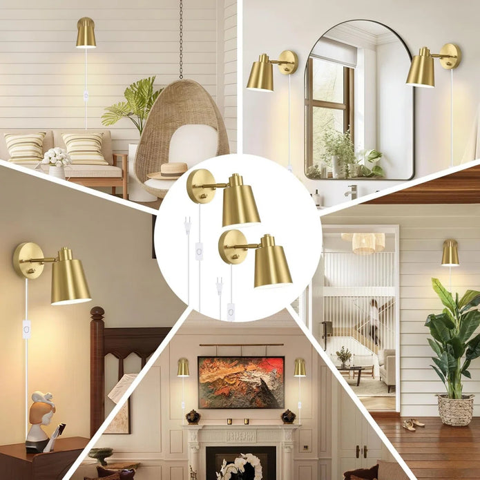 Plug in Wall  Dimmable Wall Sconces Adjustable Wall Lights with Plug in Cord,Gold