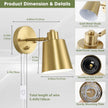 Plug in Wall  Dimmable Wall Sconces Adjustable Wall Lights with Plug in Cord,Gold