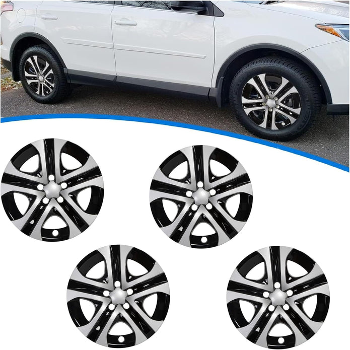 ECOTRIC 17" Hubcaps Wheel Covers Wheel Skins, R17 Wheel Rim Cover, 5 Spoke, Silver/Black Plastic - Set of 4