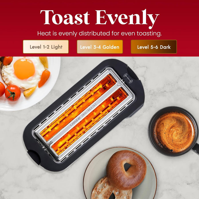 Elite Gourmet 4-Slice Long Slot Toaster, Extra-Wide Slots, Countdown Timer 6 Settings, Bagel, Stainless Steel, ECT5322