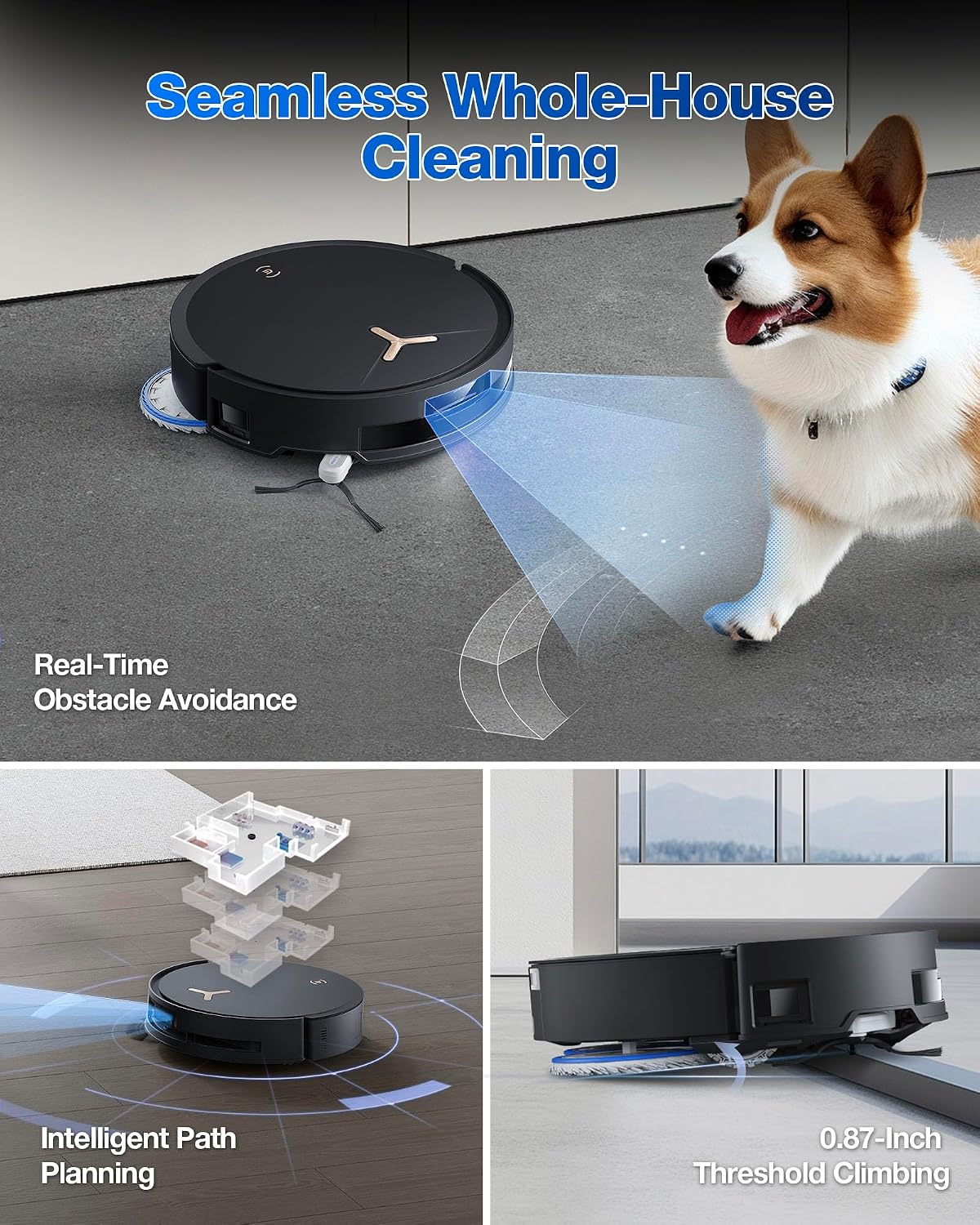 USED LIKE NEW ECOVACS DEEBOT T50 MAX Robot Vacuum and Mop, 18,500Pa Blast Suction 18mm Auto-Lift, 167℉ Mop Washing, Self-Emptying and Mop Drying, TruEdge Cleaning, ZeroTangle for Pet Hair, YIKO Agent