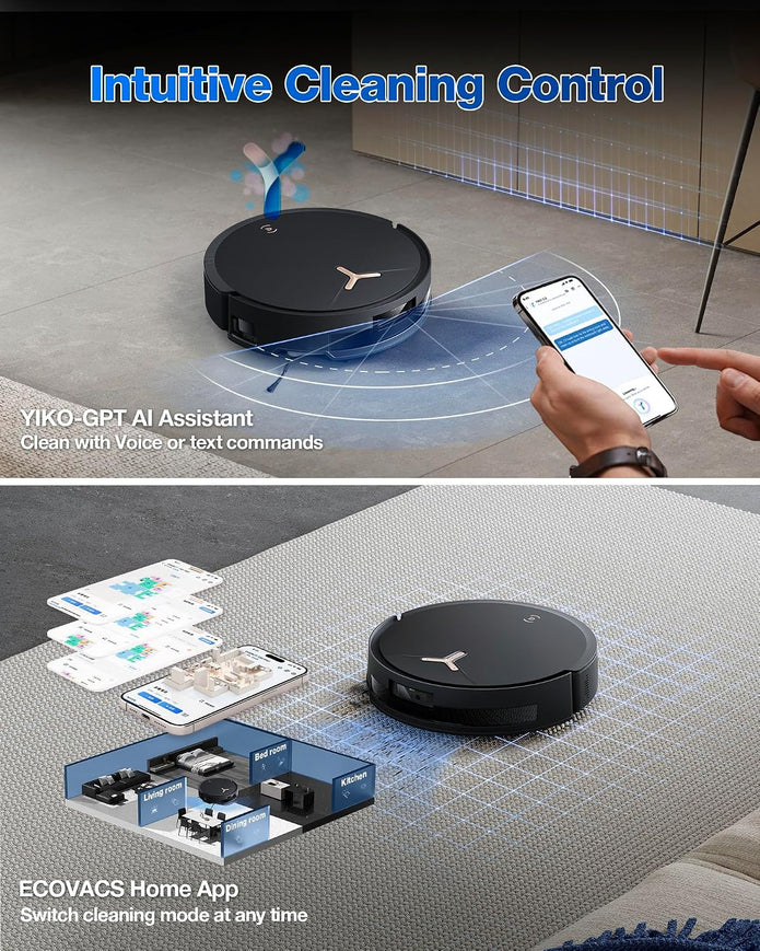 USED LIKE NEW ECOVACS DEEBOT T50 MAX Robot Vacuum and Mop, 18,500Pa Blast Suction 18mm Auto-Lift, 167℉ Mop Washing, Self-Emptying and Mop Drying, TruEdge Cleaning, ZeroTangle for Pet Hair, YIKO Agent